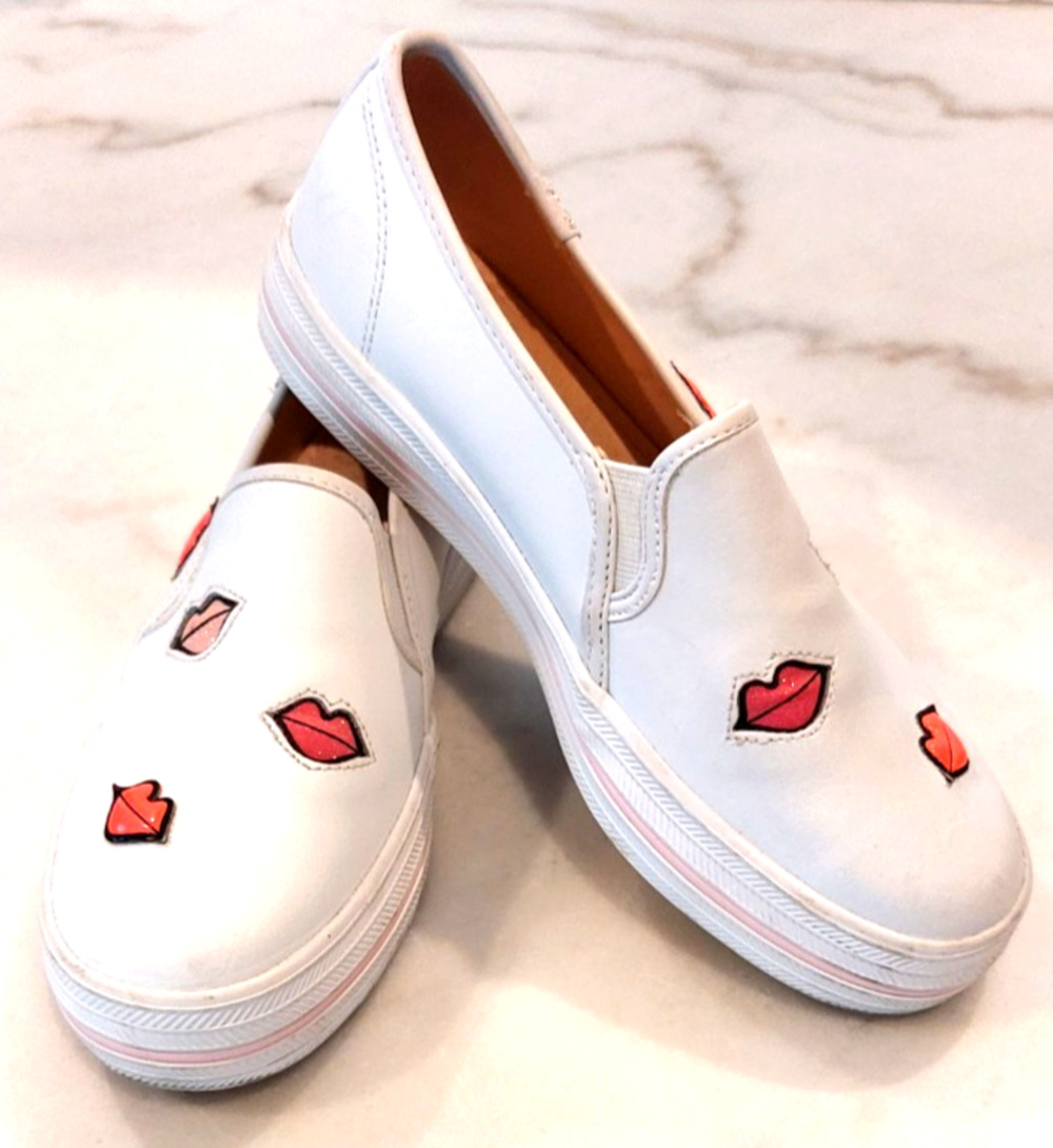 Keds Kate Spade New York Triple Decker Slip On White Leather Lip Accents Sz 5M